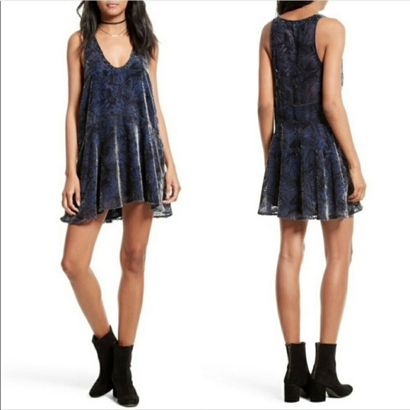 Free People Dresses & Skirts - Free People Ellie Burnout Velvet Blue Dress